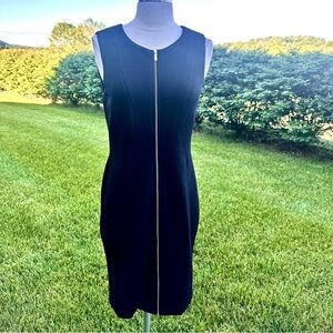 Calvin Klein Black Sleeveless Dress with Gold Front Zipper Size 6